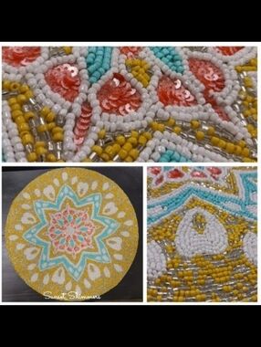 4pc 15" Summer Sunflower Starburst Coastal Beaded Placemats Charger Set New